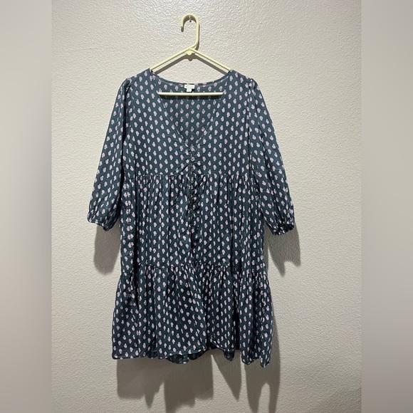 J.Crew Small Floral V-neck Cotton Voile Blue Dress Best Buds Lightwt oversized - Picture 1 of 11